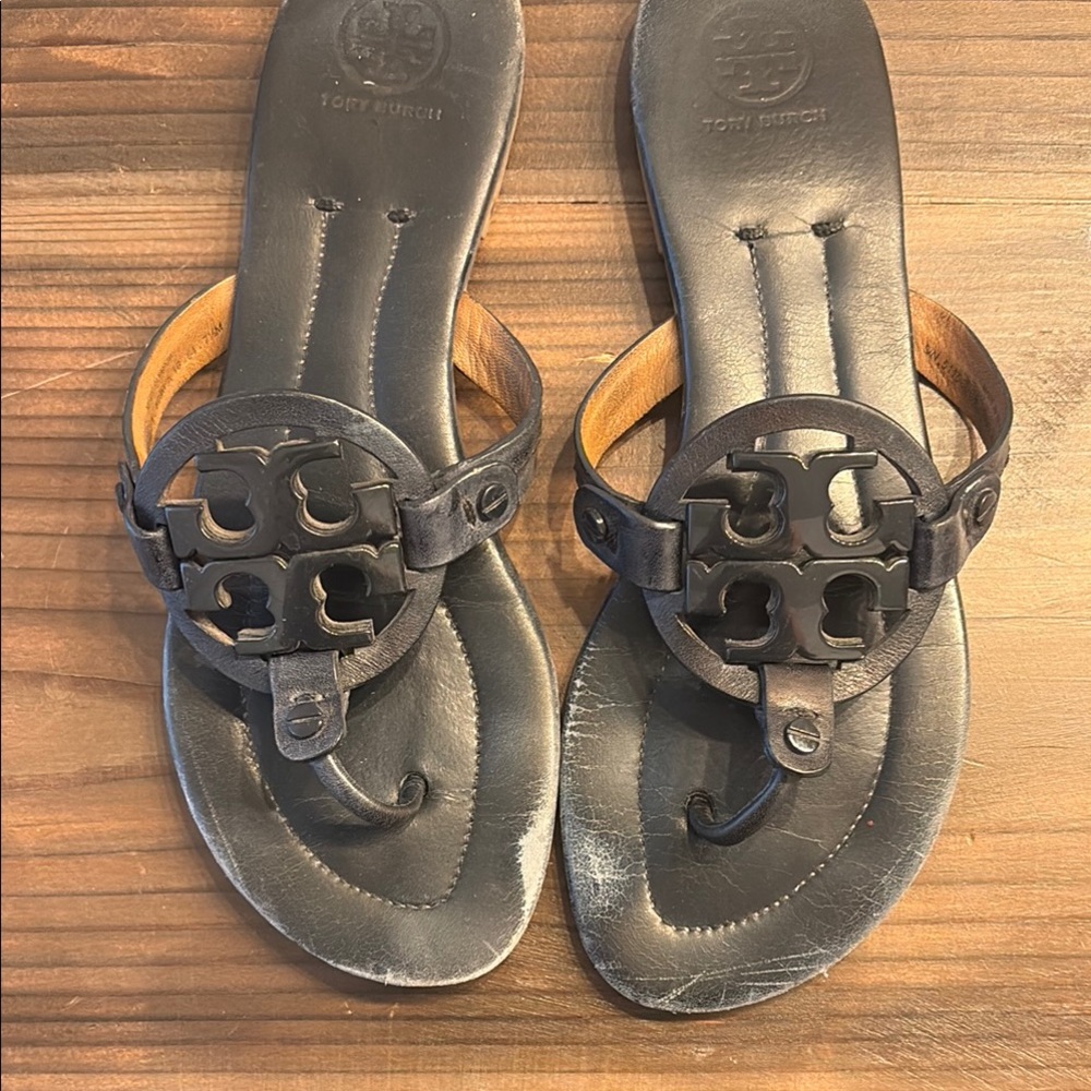 Tory Burch Navy Blue Leather Thong Sandals